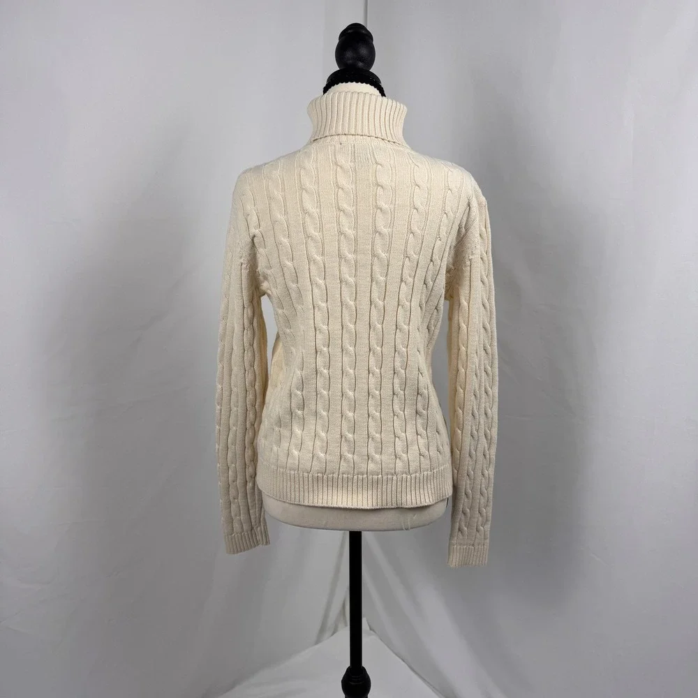 Chaps Turtleneck Sweater Womens Medium Cream Cable Knit 100% Cotton Long Sleeve